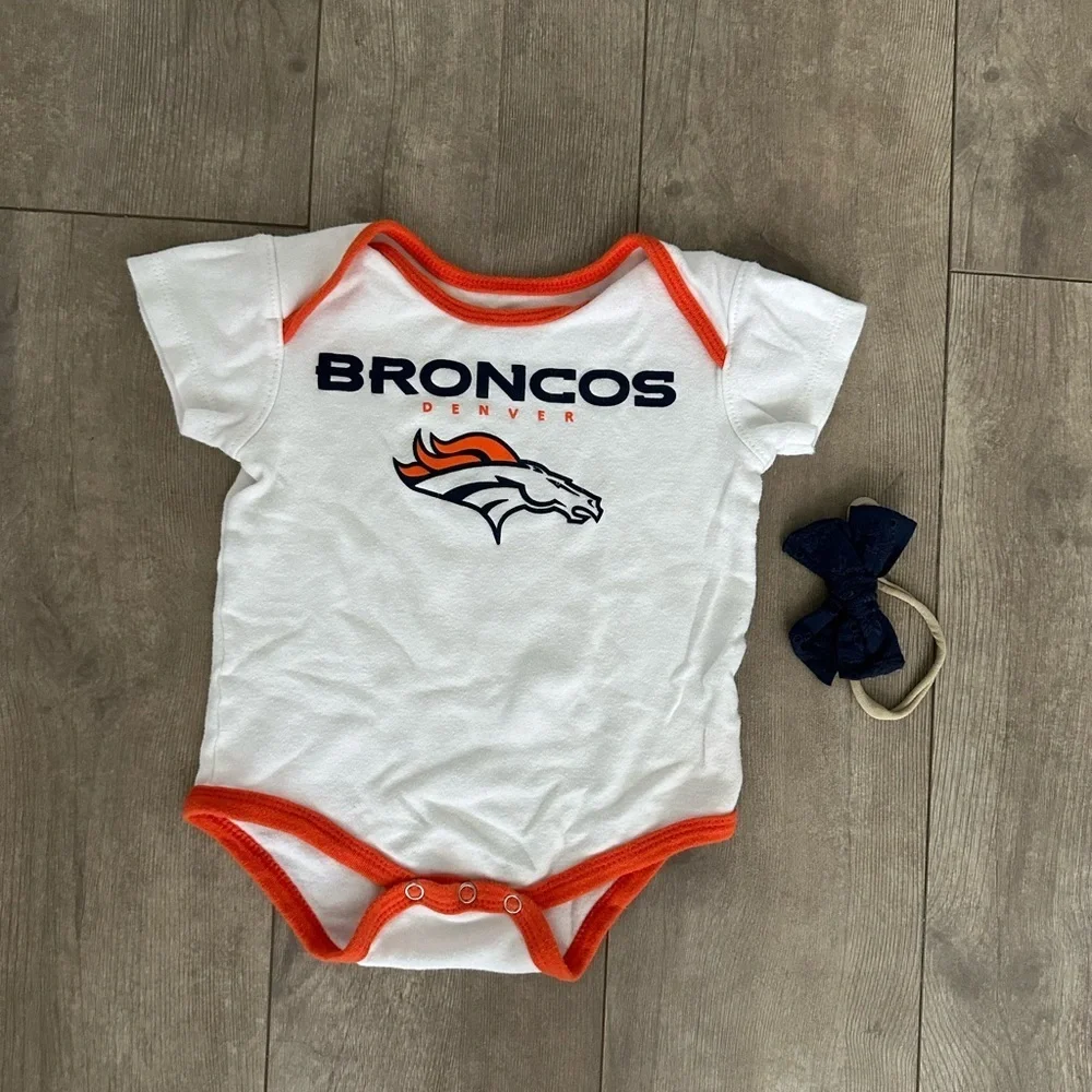 NFL 12 month Broncos football Baby Bodysuit & Matching Hairpiece